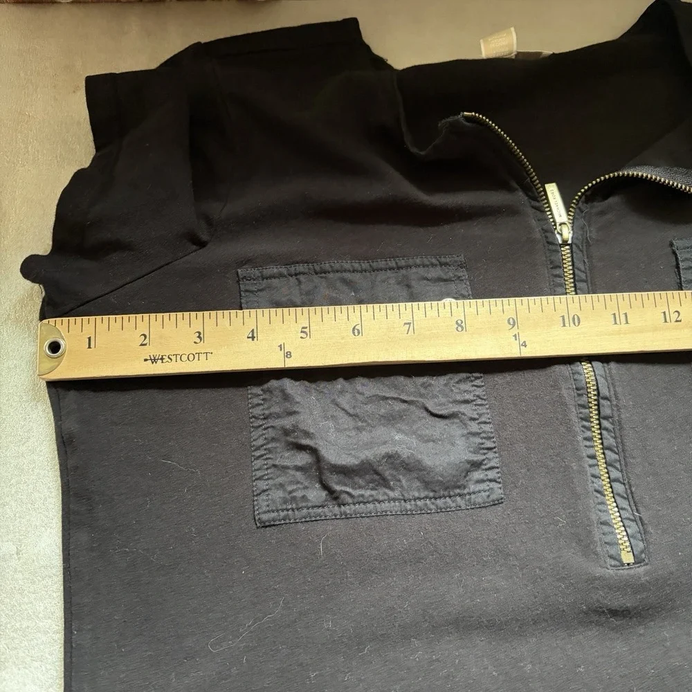 Michael Kors Shirt Women L Black Utility Short Sleeve Gold Zipper Flap Pockets